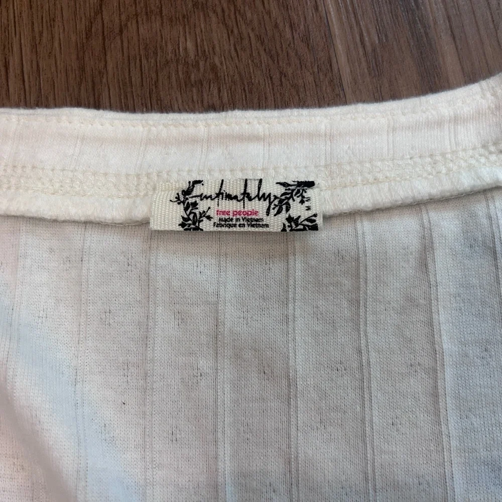 Free People Long Sleeve White Ribbed Henley Medium
